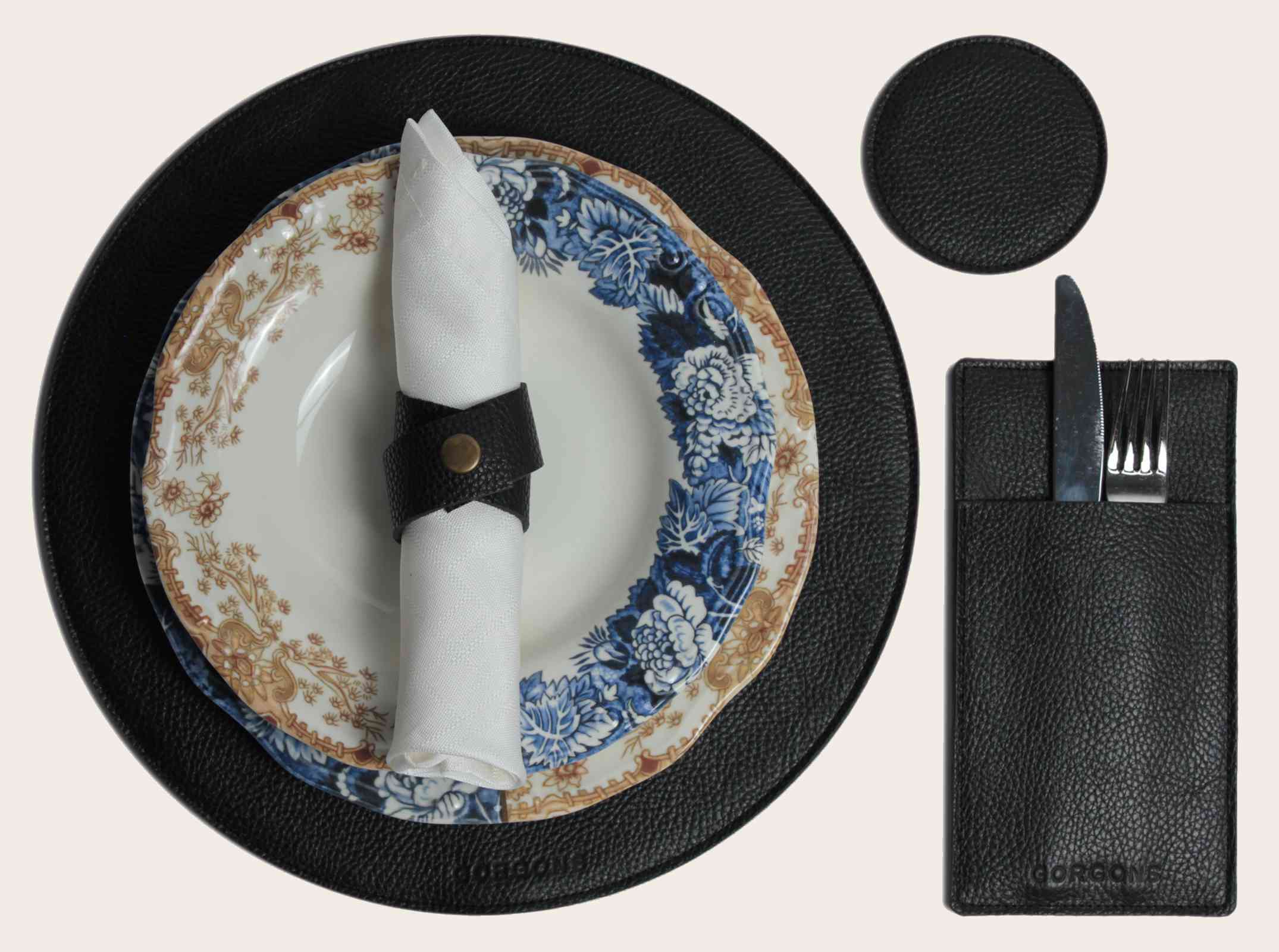 Stylish Oval Felt Placemats Set with Genuine Leather Finish