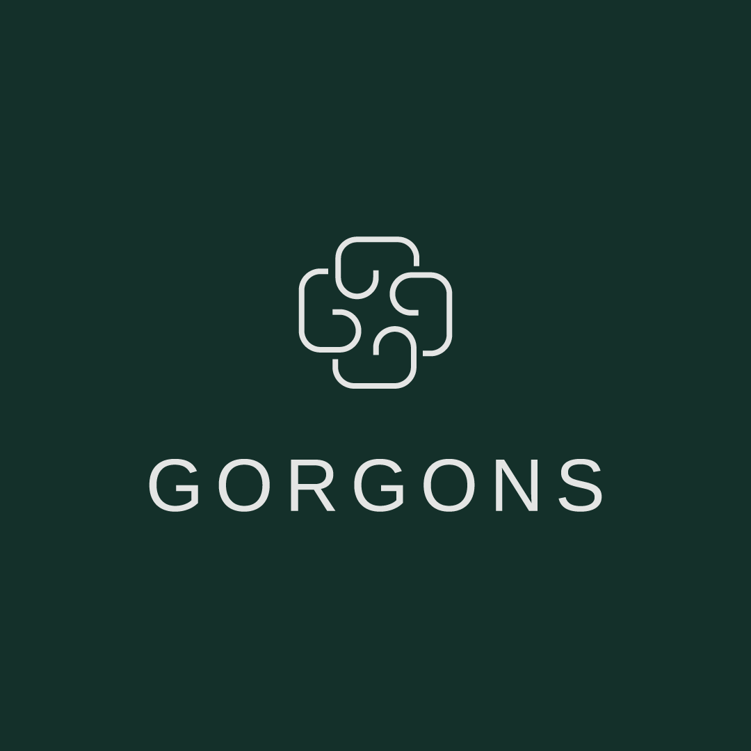Gorgons logo on a dark green background