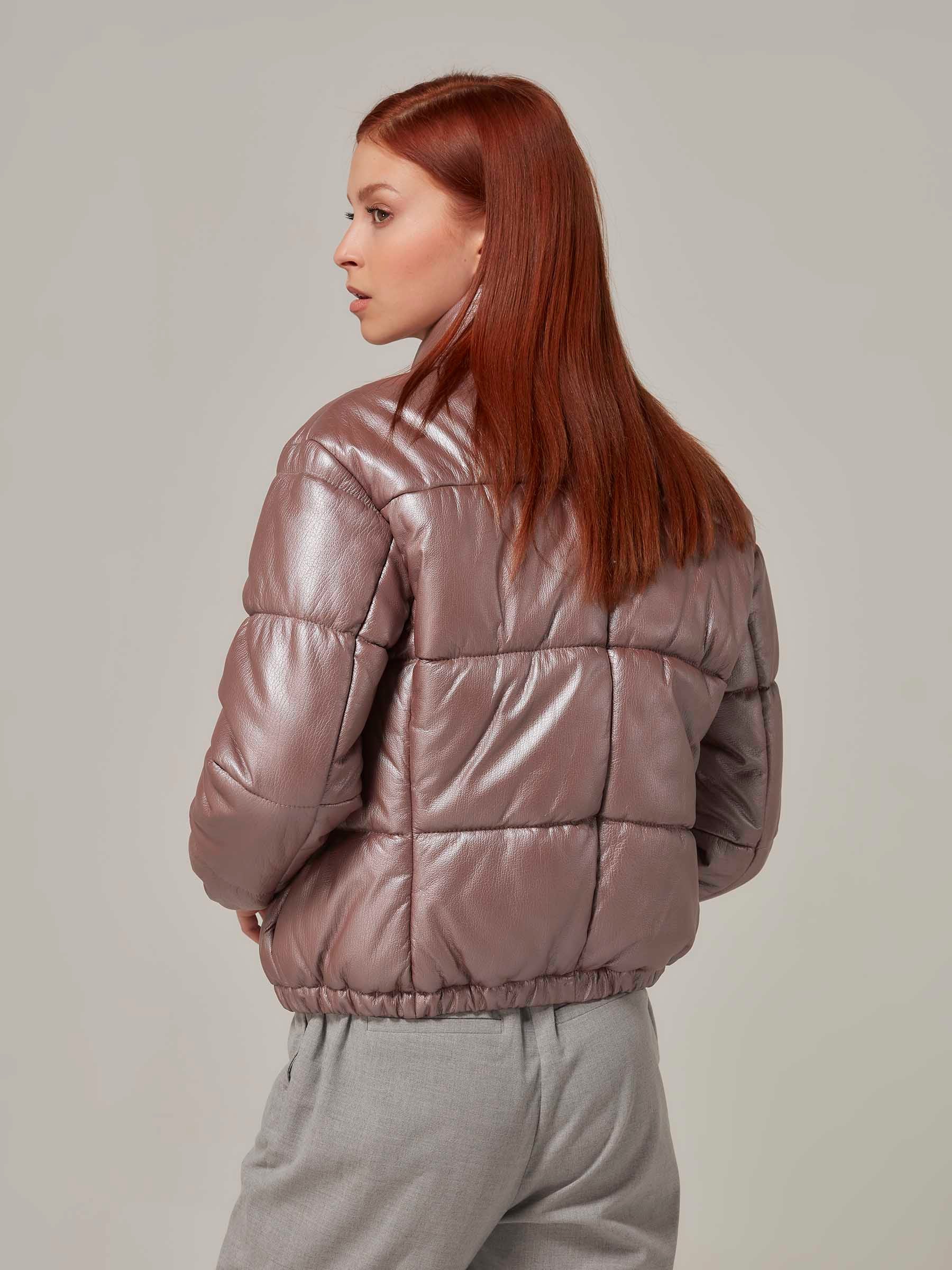 Rose Gold Leather Puffer Jacket