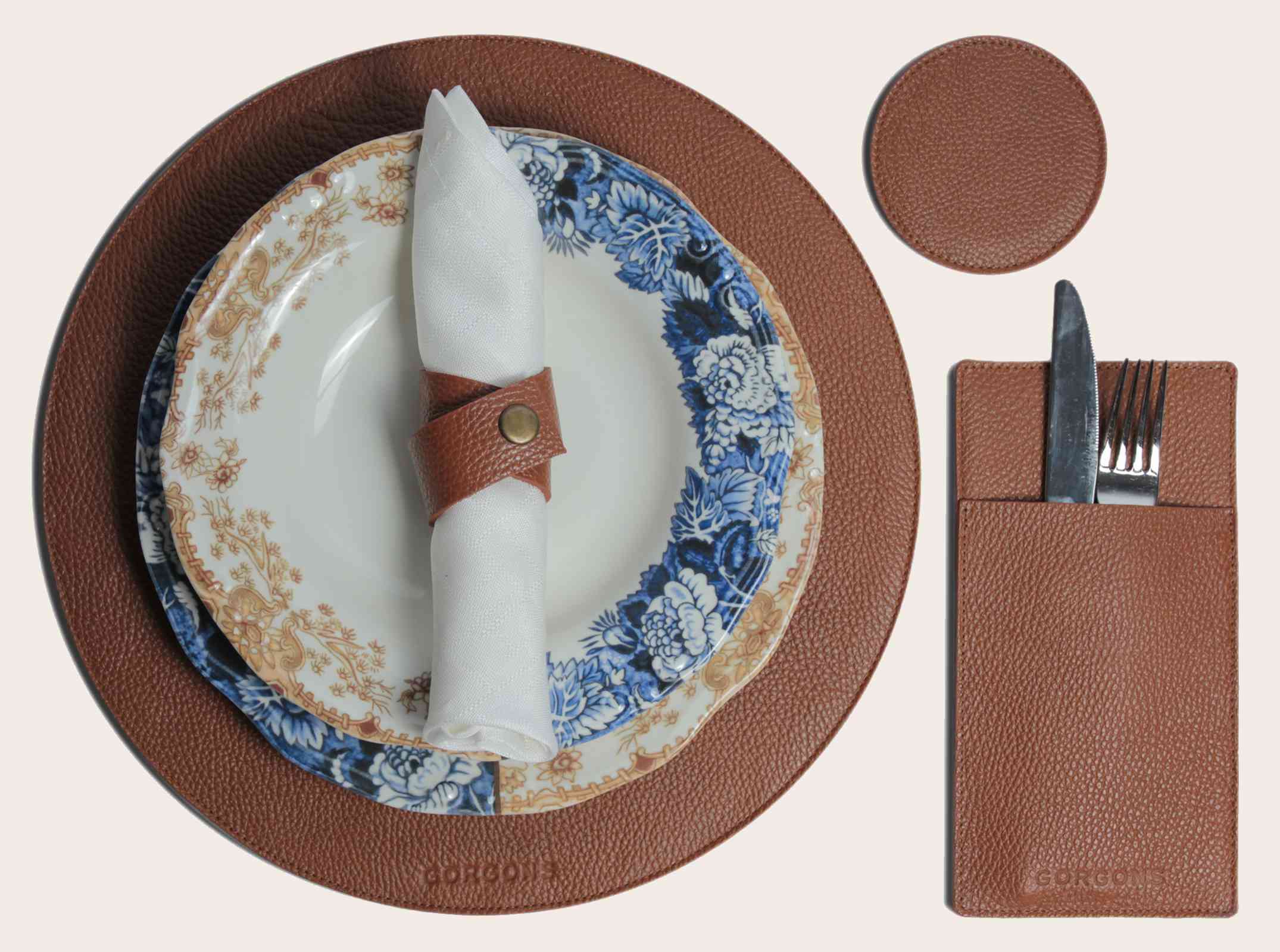 Stylish Oval Felt Placemats Set with Genuine Leather Finish