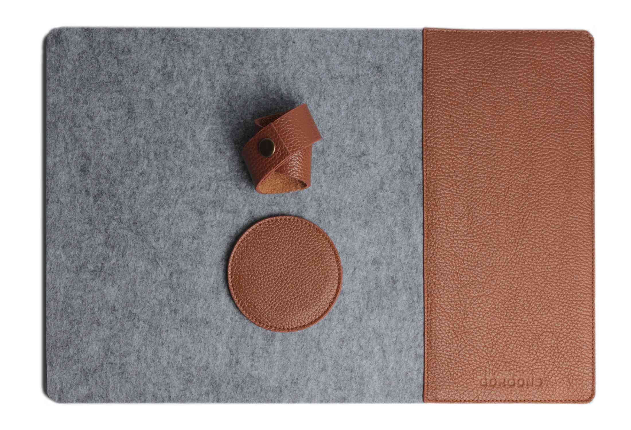 Rectangle Leather and Gray Felt Placemat Set