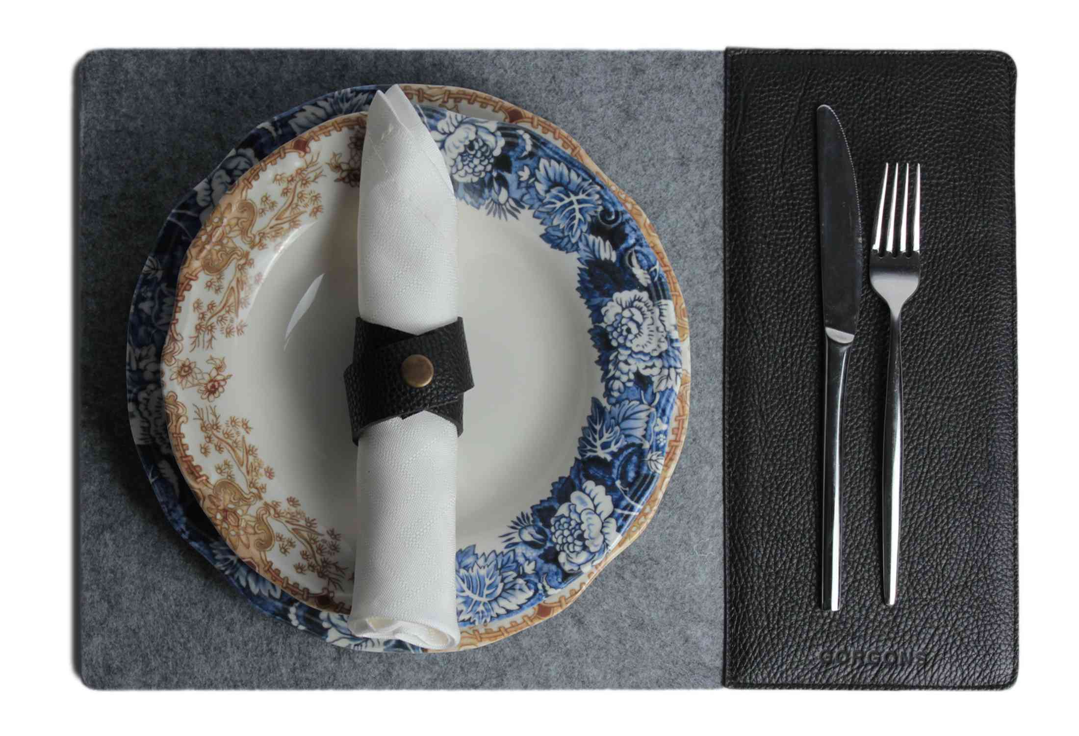 Rectangle Leather and Gray Felt Placemat Set