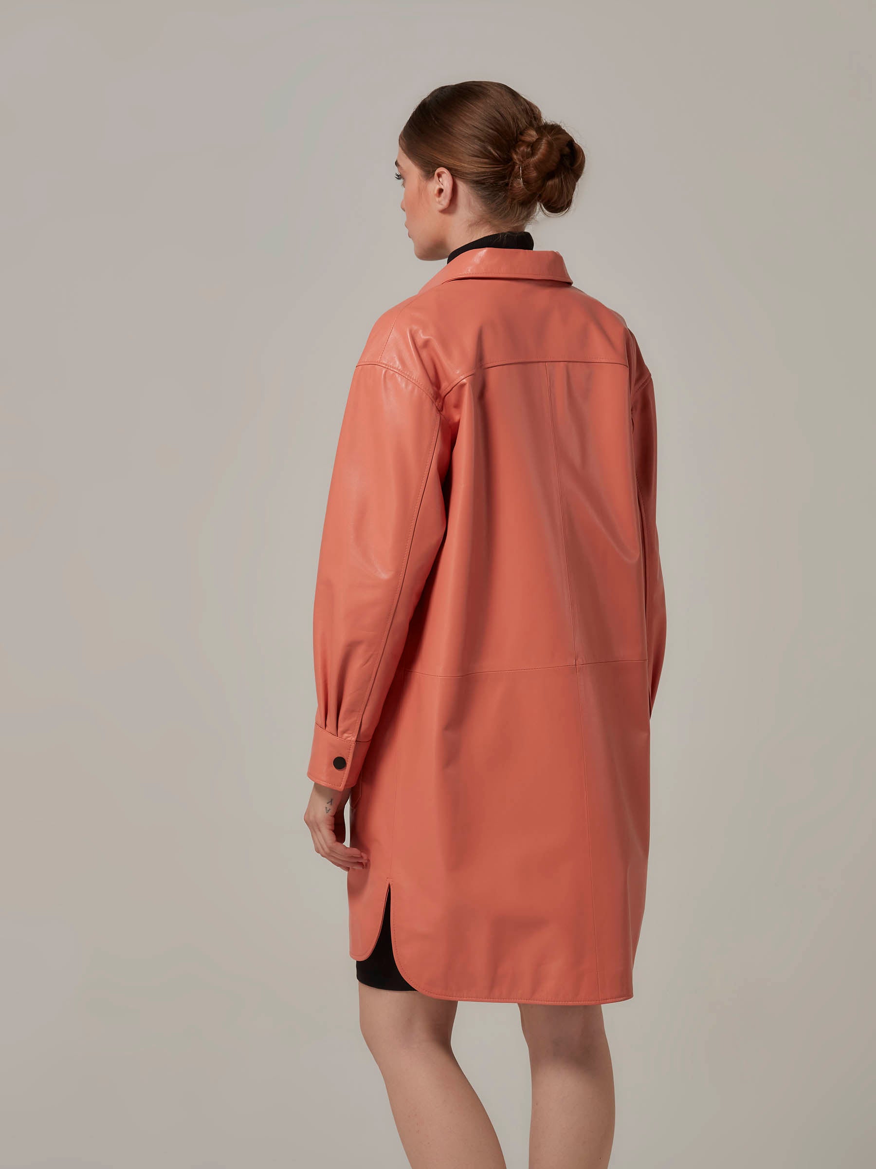 Soft Orange Leather Shirt Jacket