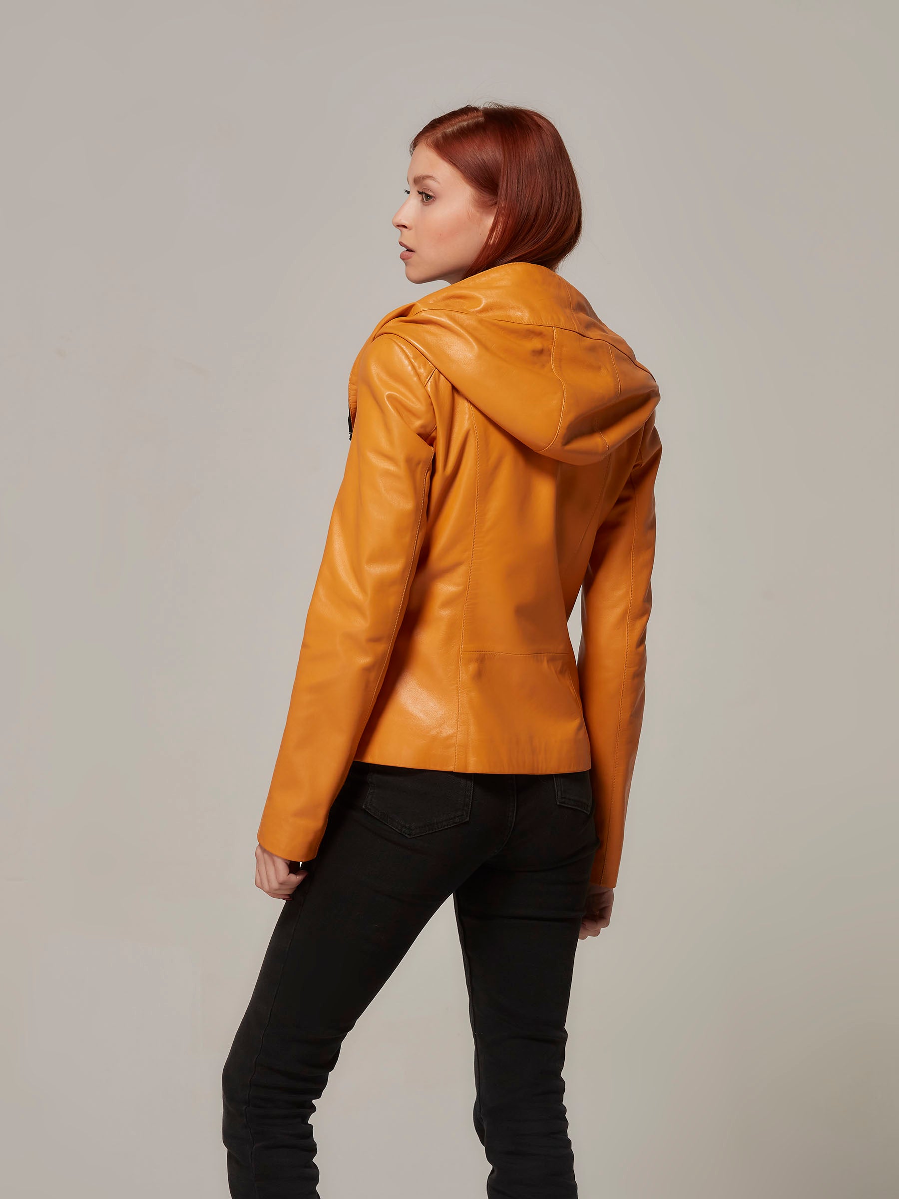 Orange Leather Versatile Jacket Hood or Collar Transform Your Style