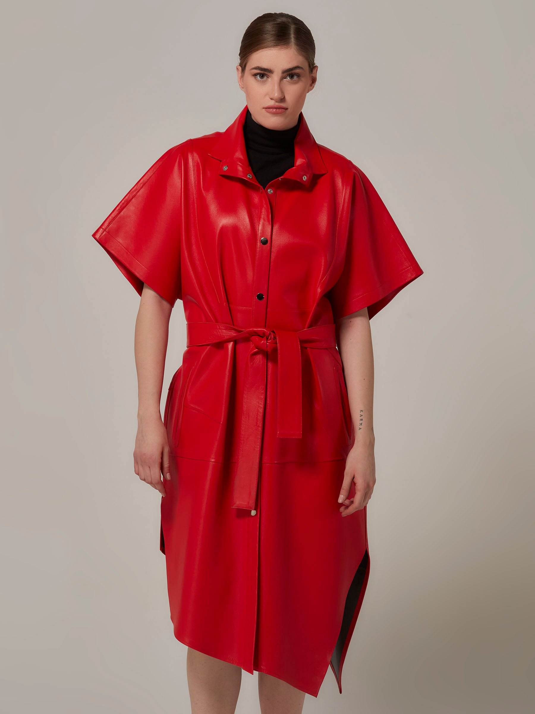 Red Double Sided Reversible Leather Coat