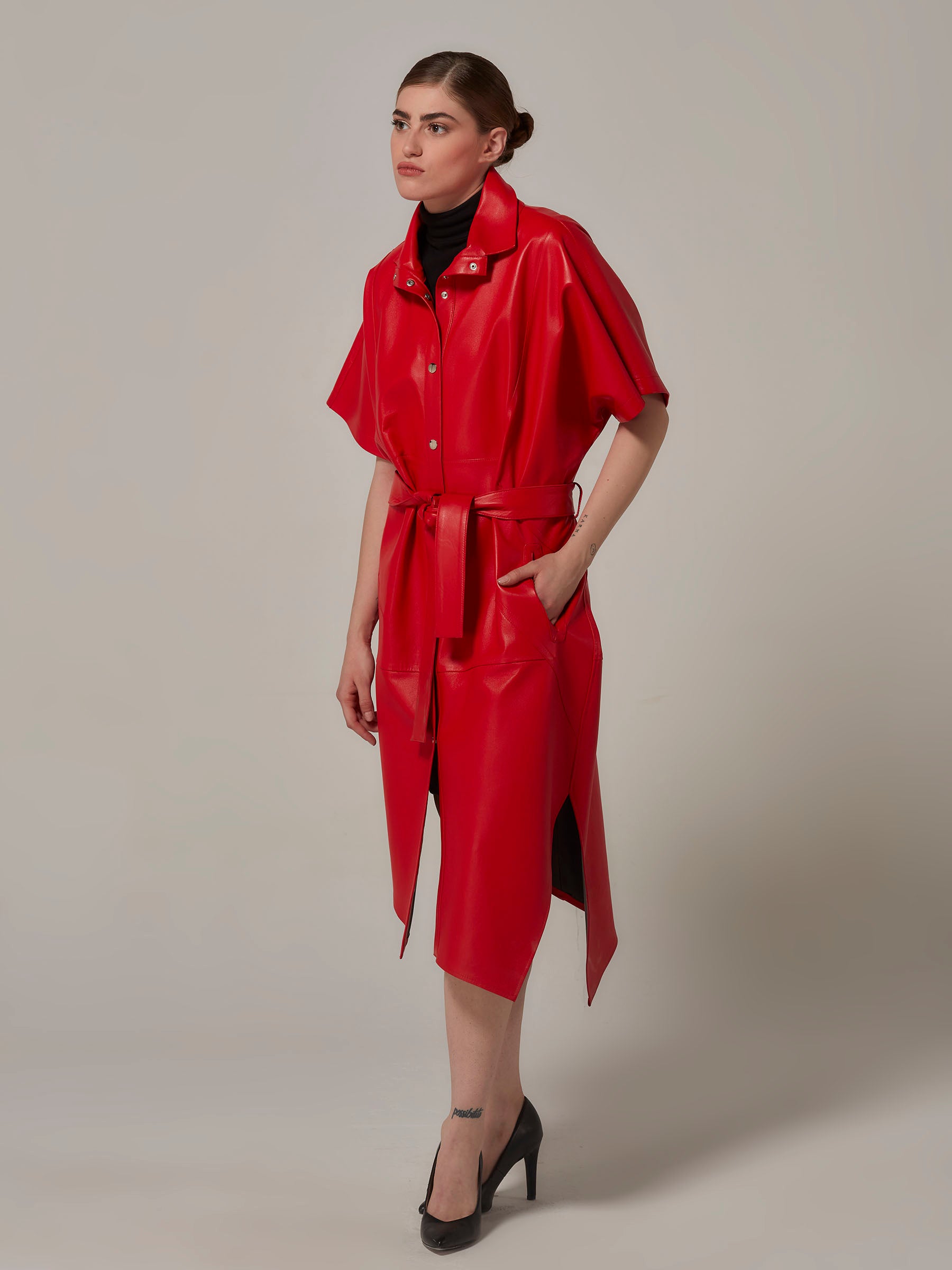 Red Double Sided Reversible Leather Coat