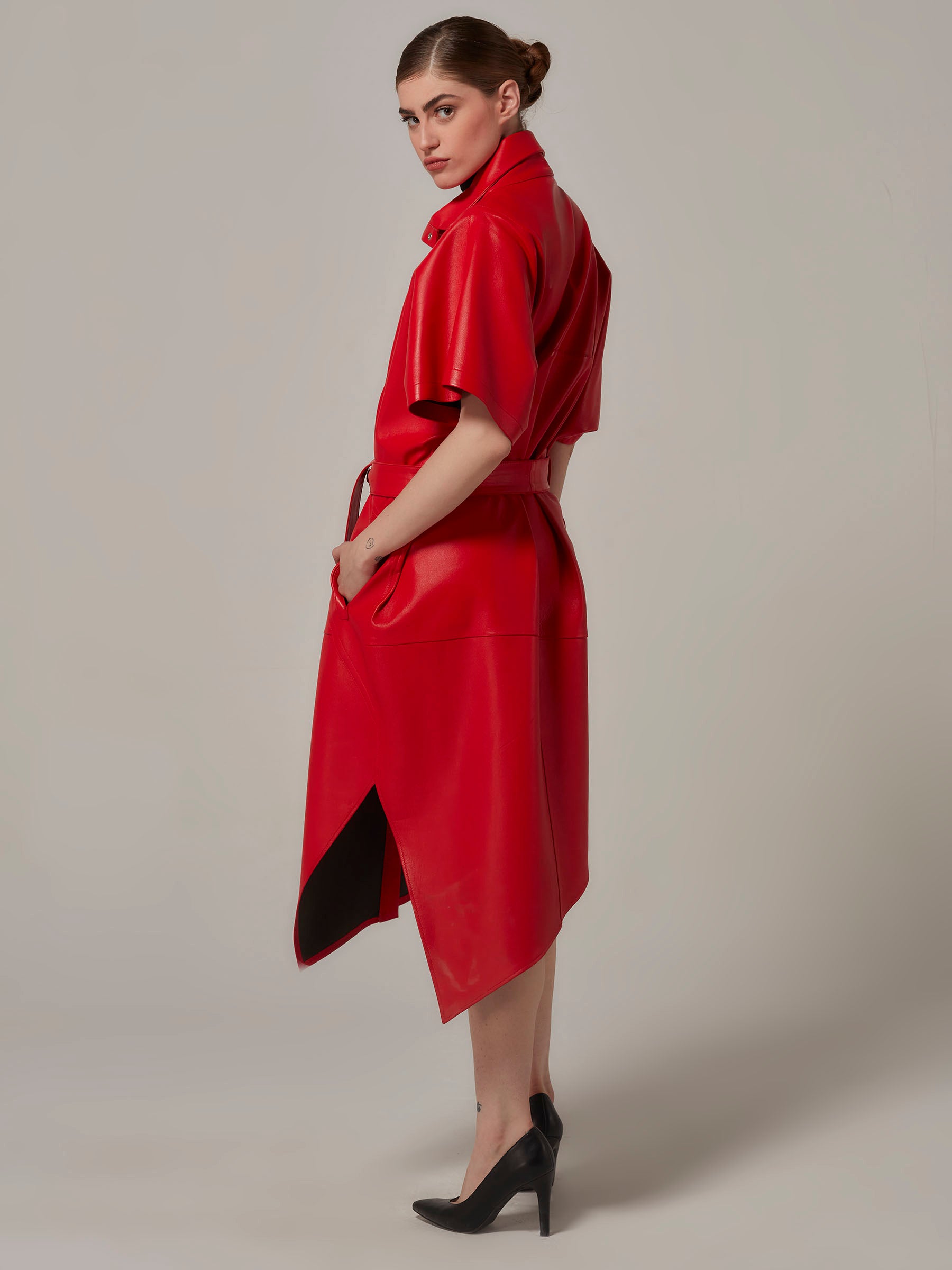 Red Double Sided Reversible Leather Coat