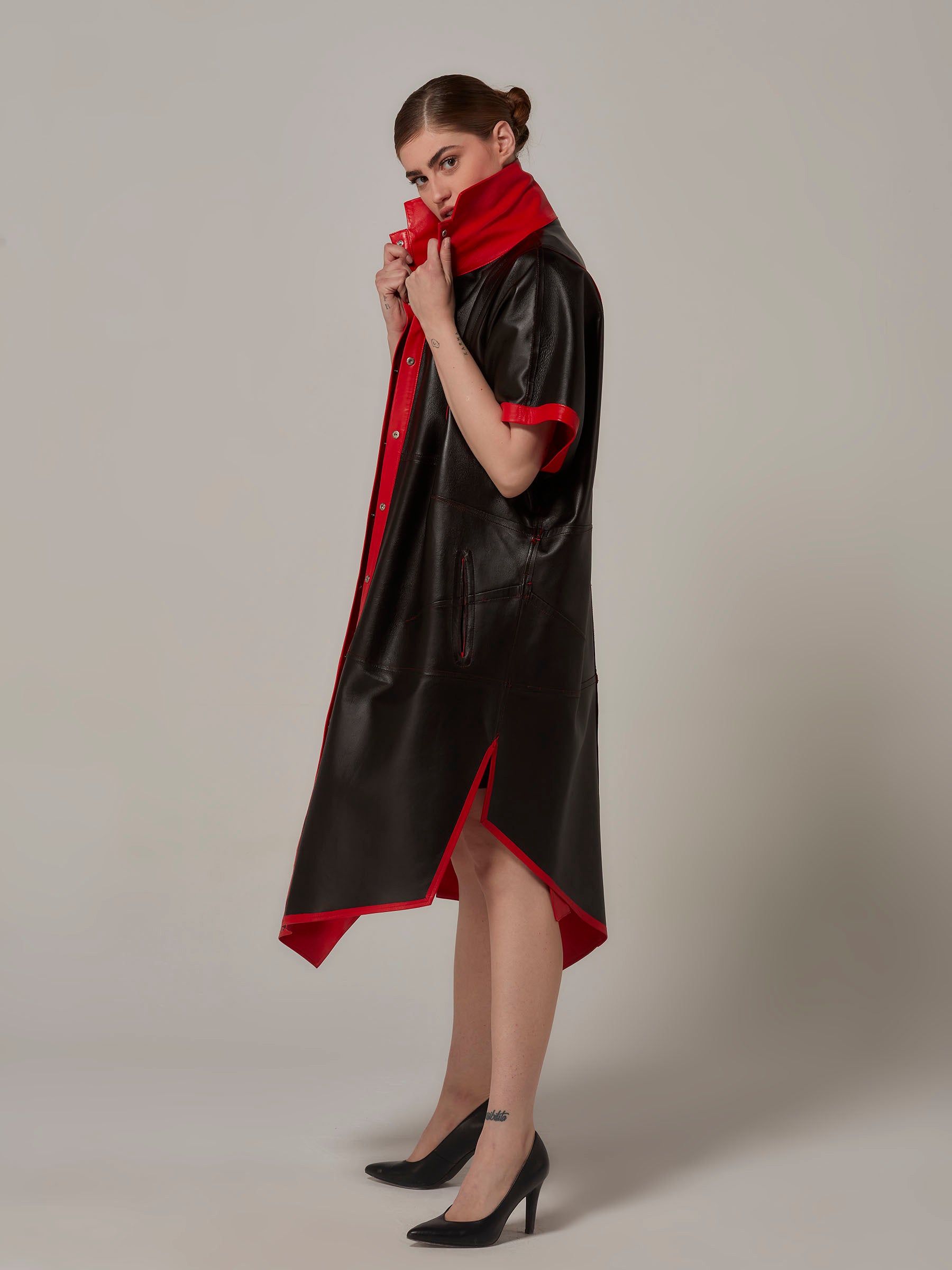 Red Double Sided Reversible Leather Coat