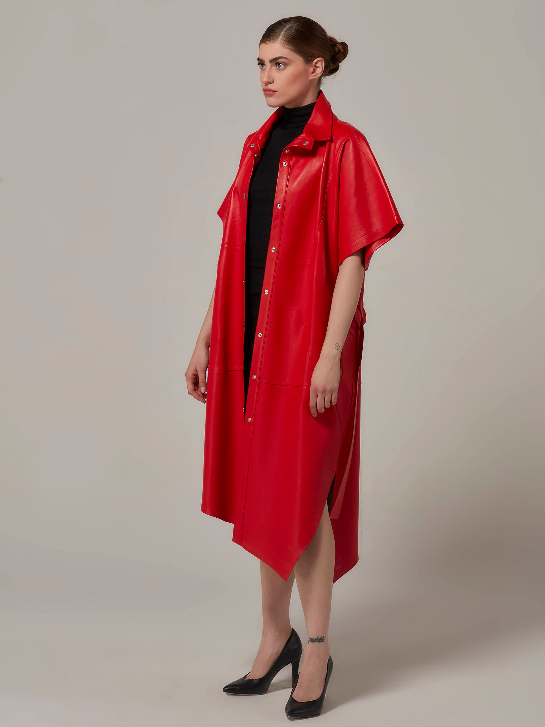 Red Double Sided Reversible Leather Coat