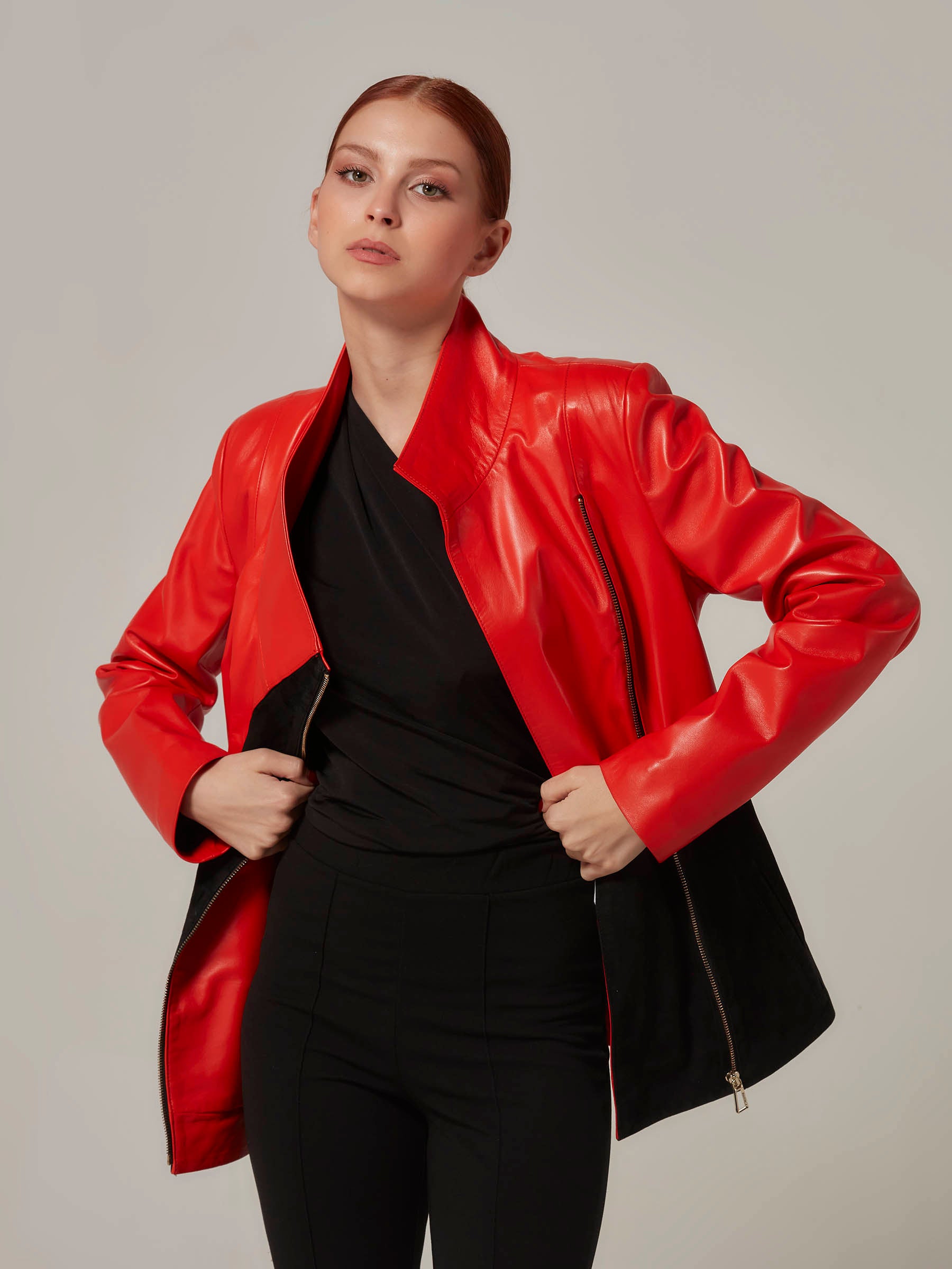 Red Leather and Black Sued Jacket