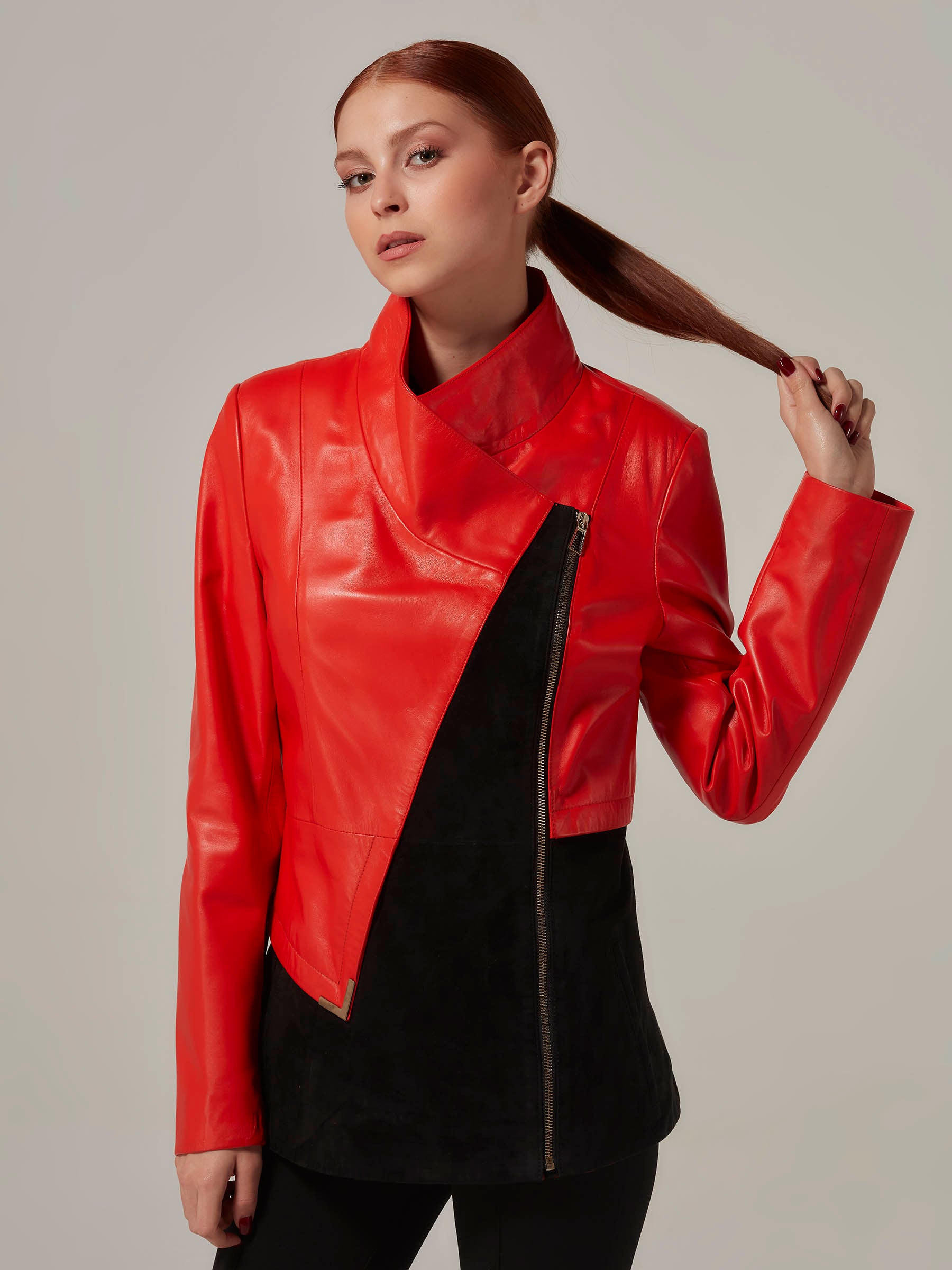 Red Leather and Black Sued Jacket