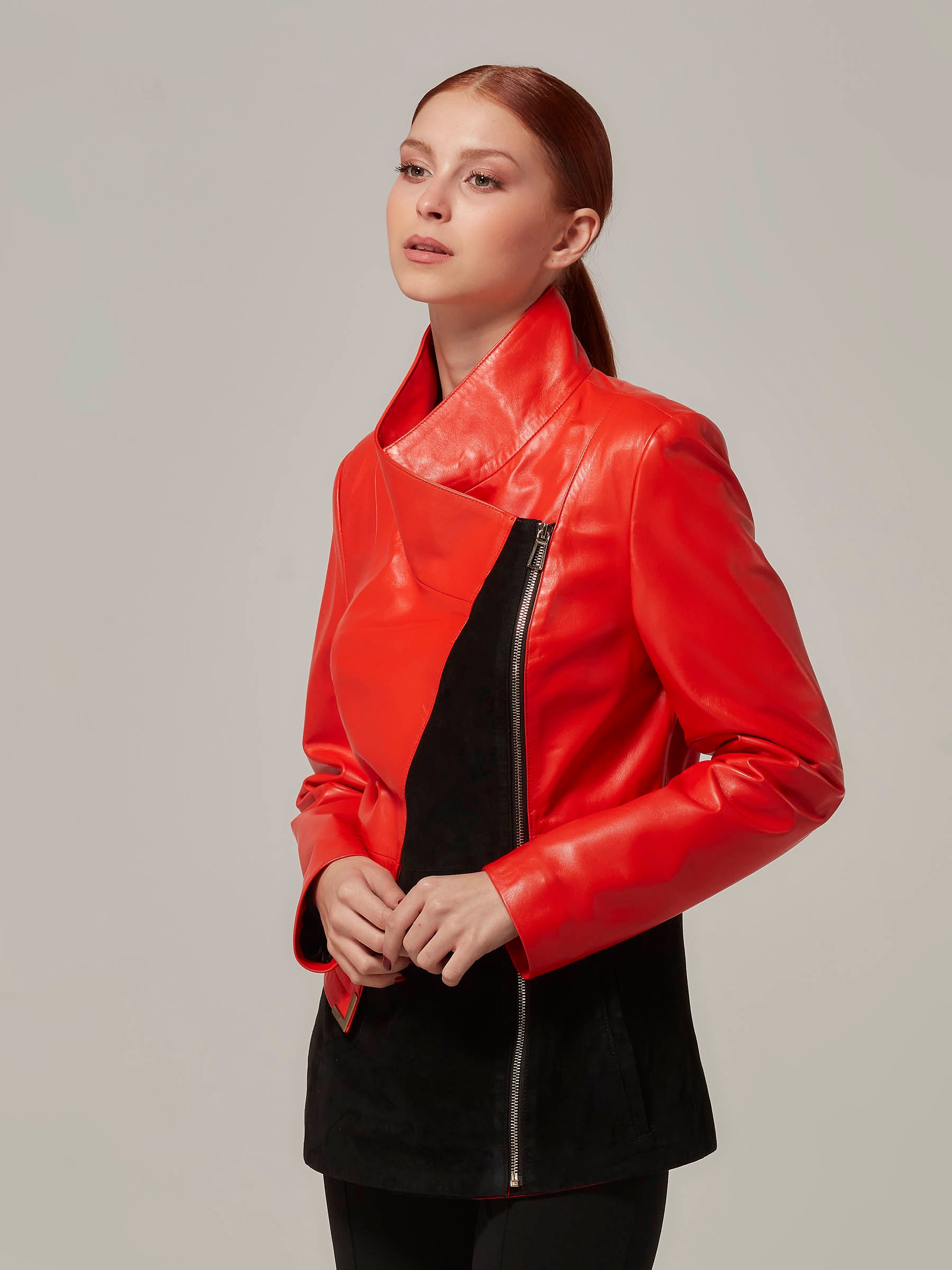 Red Leather and Black Sued Jacket