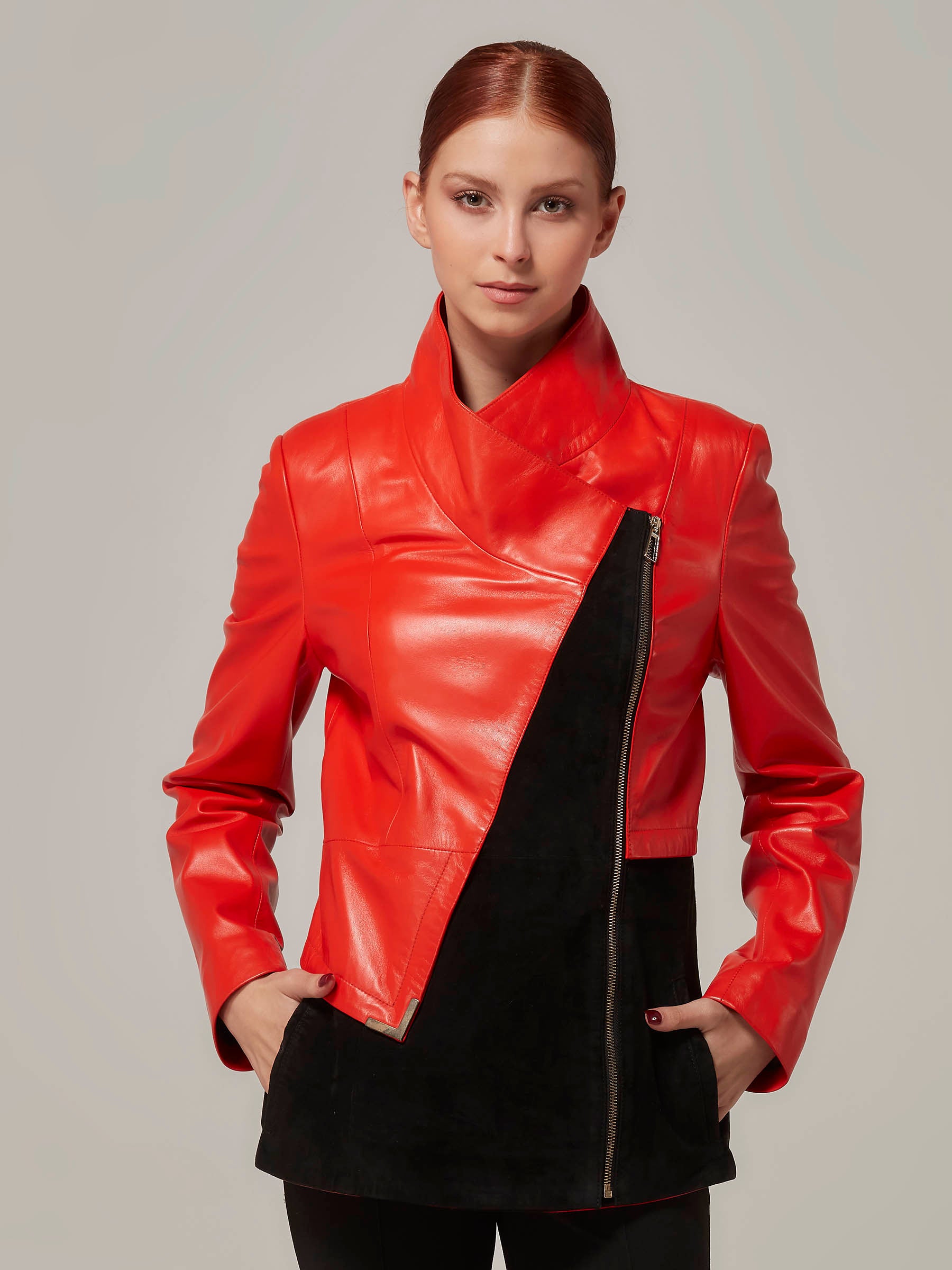 Red Leather and Black Sued Jacket