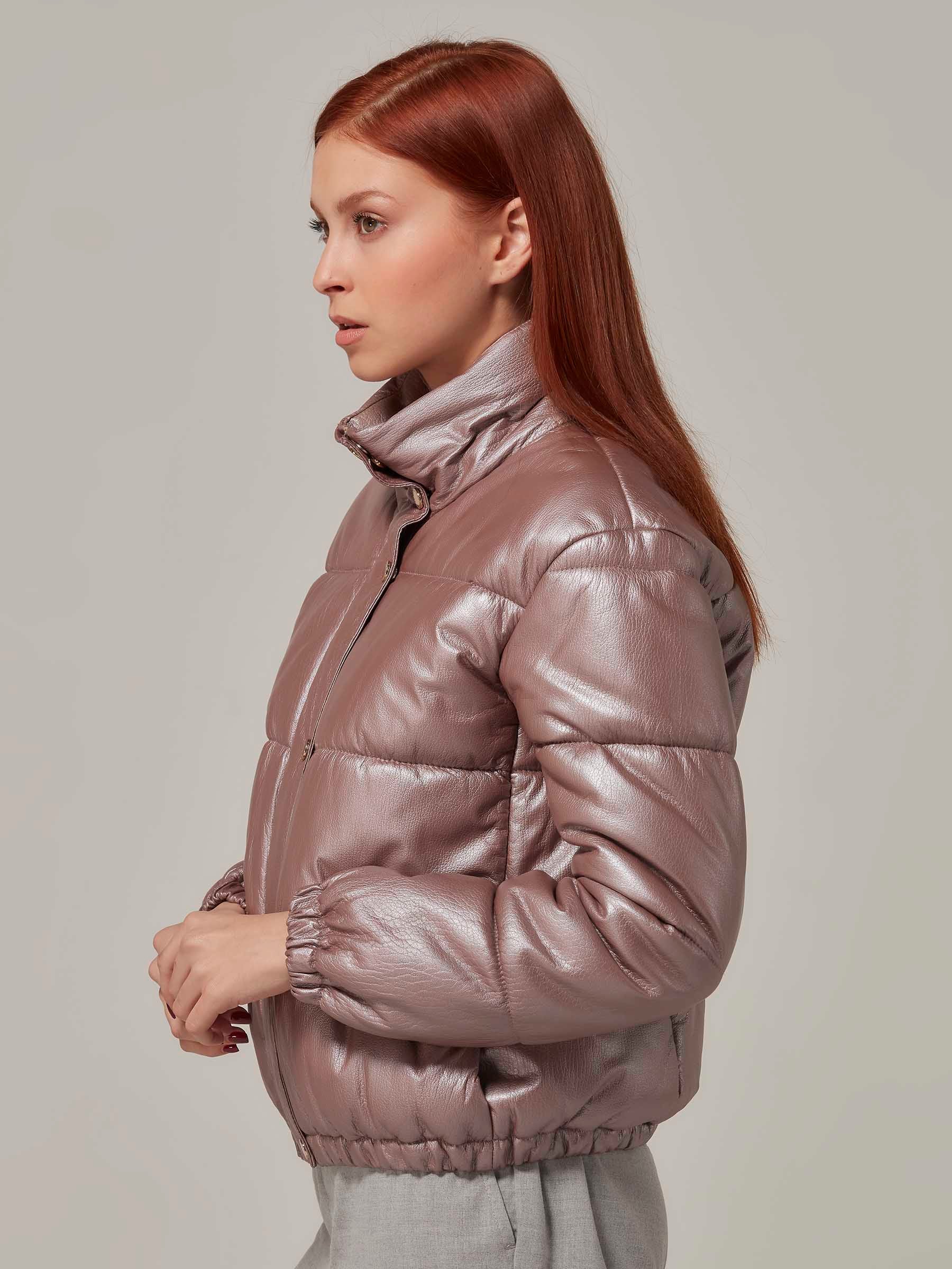 Rose Gold Leather Puffer Jacket