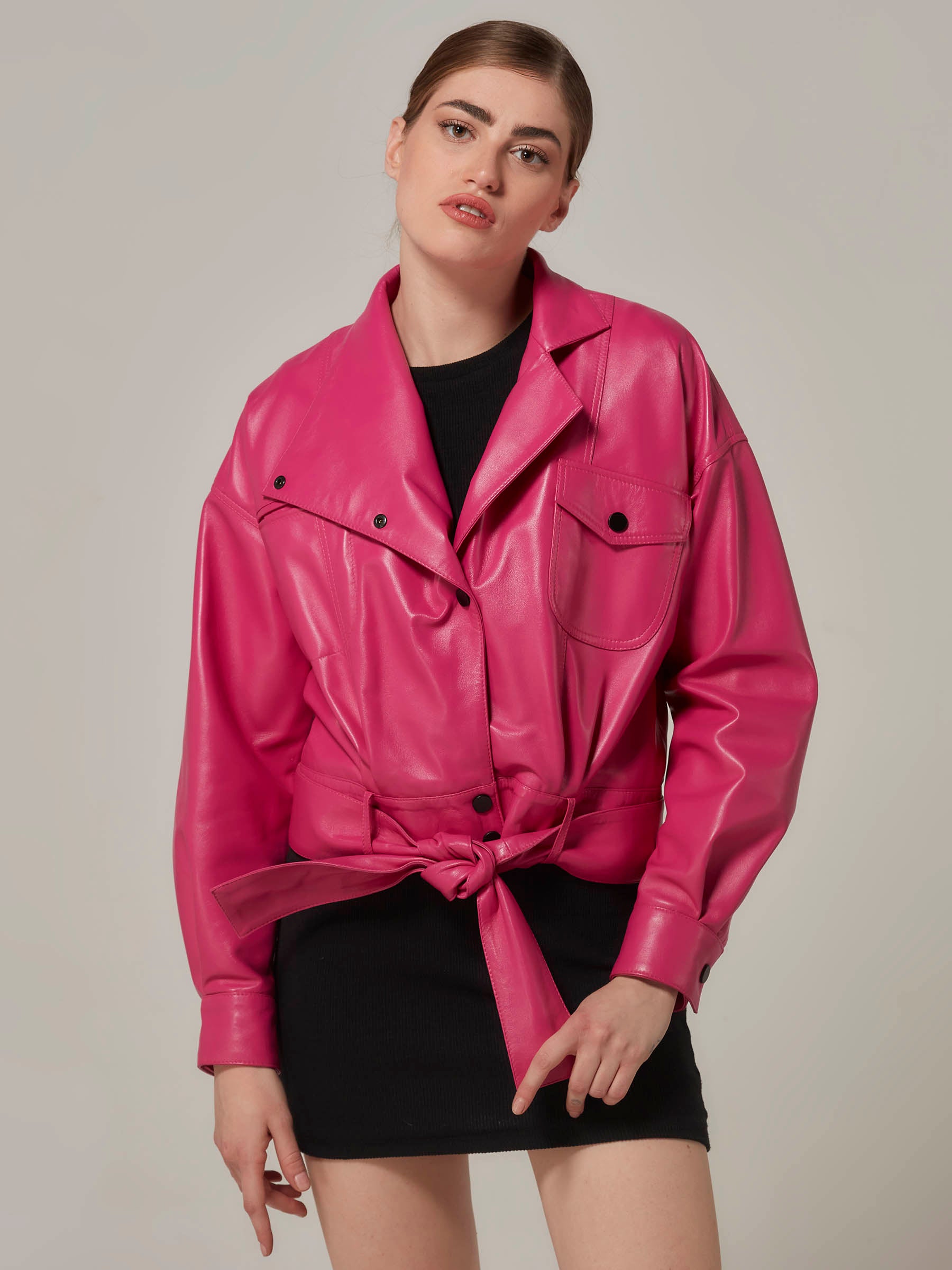 Pink Oversized Leather Rebel Chic Jacket