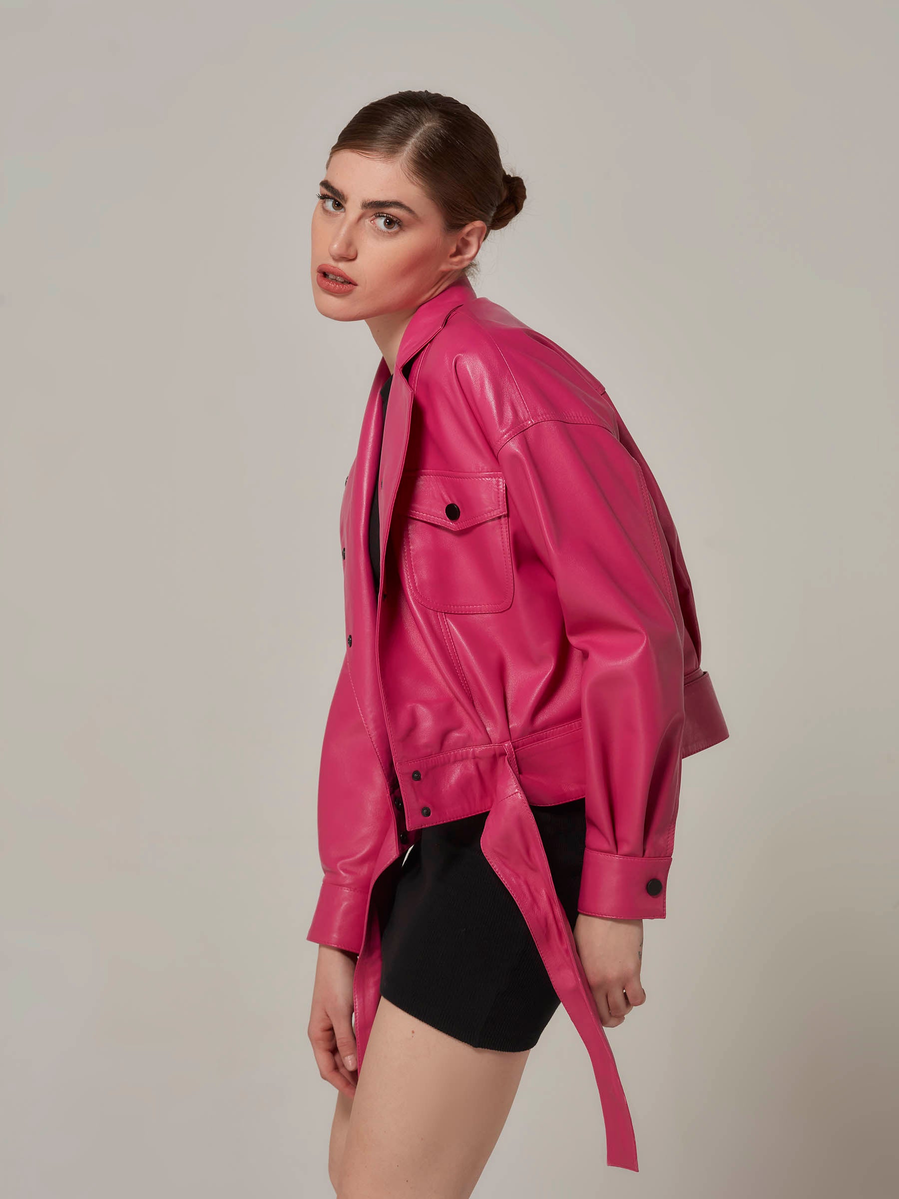 Pink Oversized Leather Rebel Chic Jacket