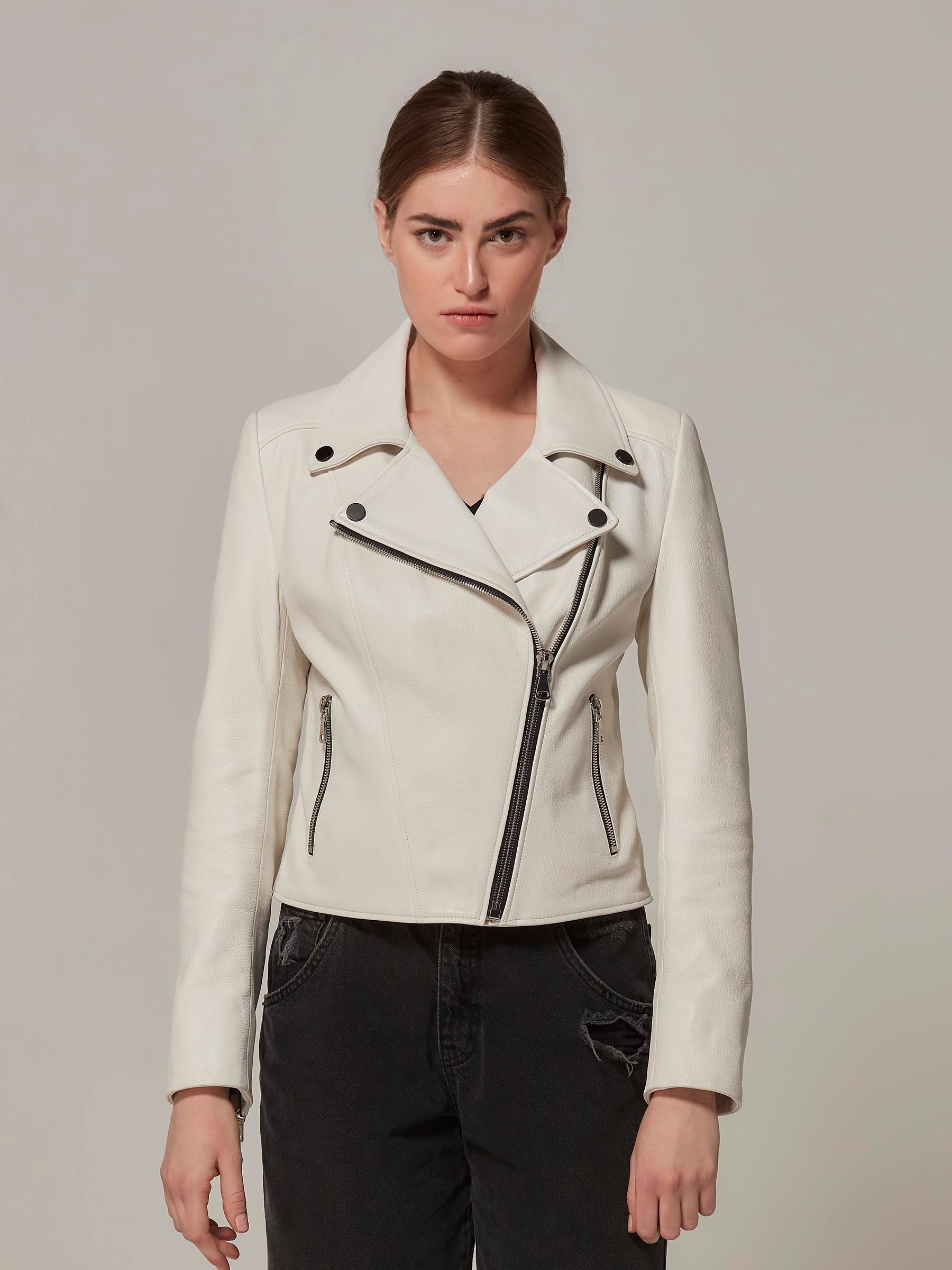 White Leather Motorcycle Jacket