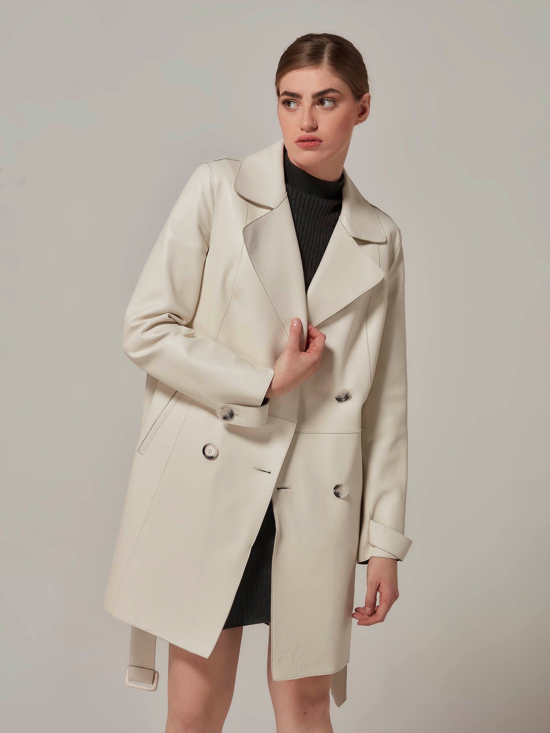 White Leather Trench Coat | GORGONS